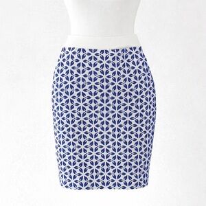 Size XL Brixon Ivy Women’s Blue White Printed Pencil Skirt Stretch Fitted Work